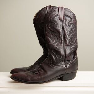 DAN POST Men's Cowboy Boots Size 11 Western Brown Leather w/ Embroidery Detail